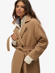 Superdry Brown Relaxed Long Wool Coat - Image 3 of 6