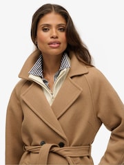 Superdry Brown Relaxed Long Wool Coat - Image 4 of 6