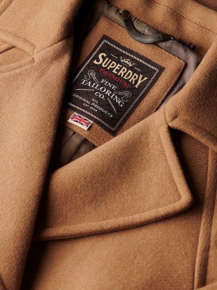 Superdry Brown Relaxed Long Wool Coat - Image 6 of 6