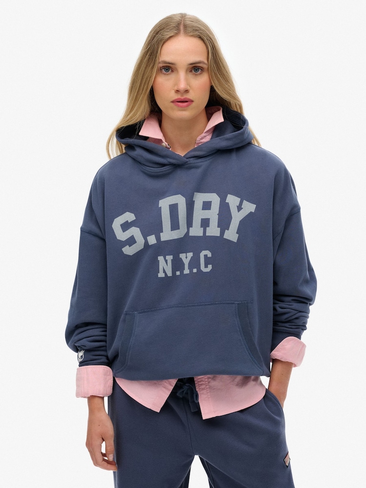 Superdry Mariner Navy Athletic Essential Relaxed Hoodie - Image 1 of 5 Superdry Mariner Navy Athletic Essential Relaxed Hoodie - Image 1 of 5