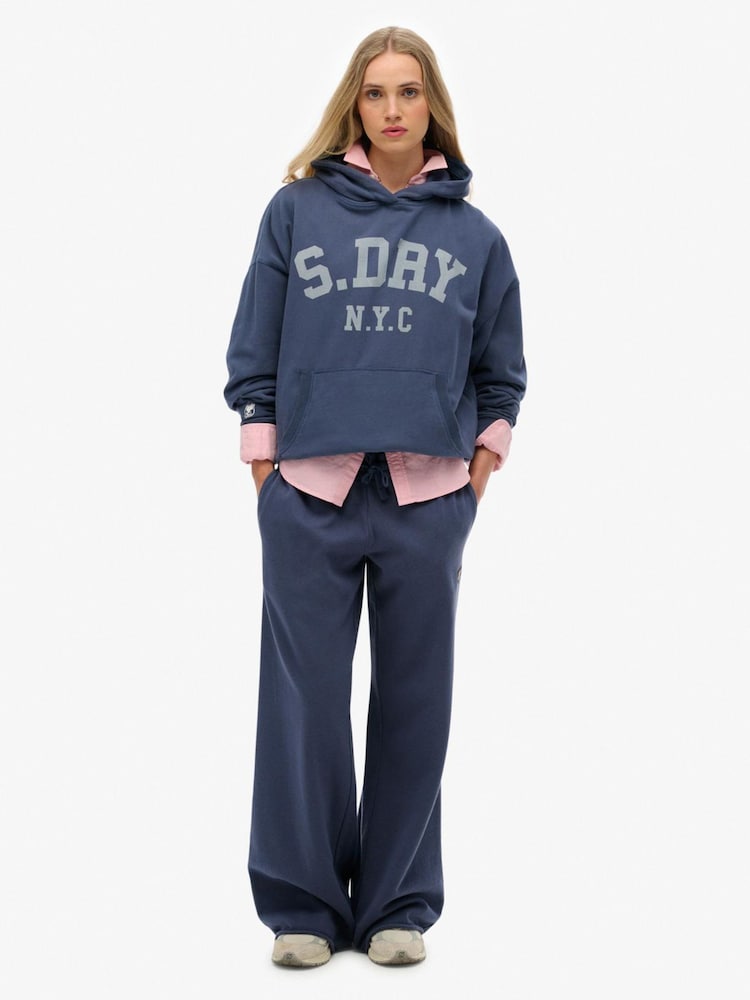 Superdry Mariner Navy Athletic Essential Relaxed Hoodie - Image 2 of 5 Superdry Mariner Navy Athletic Essential Relaxed Hoodie - Image 2 of 5