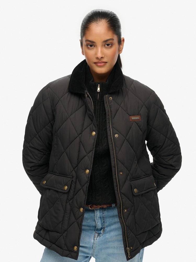 Superdry Black Cord Trimmed Liner Jacket - Image 1 of 7 Superdry Black Cord Trimmed Liner Jacket - Image 1 of 7
