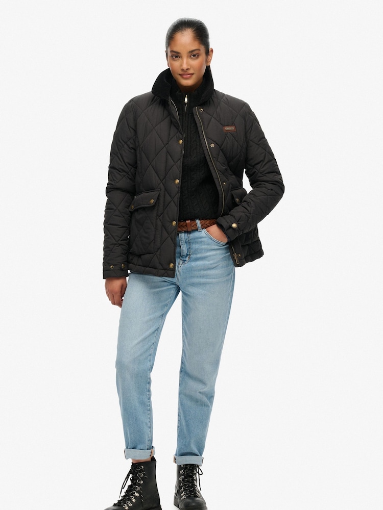 Superdry Black Cord Trimmed Liner Jacket - Image 2 of 7 Superdry Black Cord Trimmed Liner Jacket - Image 2 of 7
