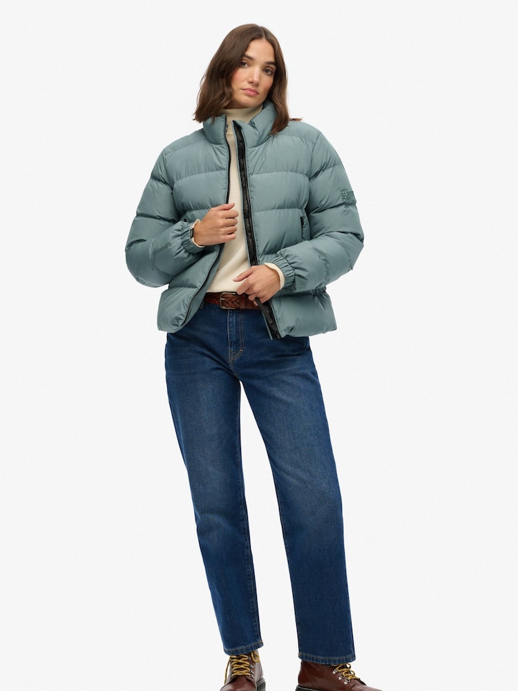 Superdry Blue Non Hooded Sports Puffer Jacket - Image 1 of 6 Superdry Blue Non Hooded Sports Puffer Jacket - Image 1 of 6