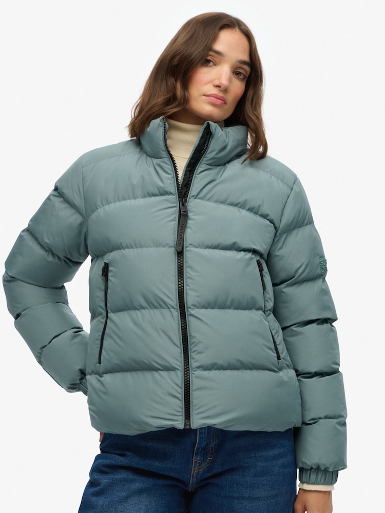 Superdry Blue Non Hooded Sports Puffer Jacket - Image 2 of 6 Superdry Blue Non Hooded Sports Puffer Jacket - Image 2 of 6