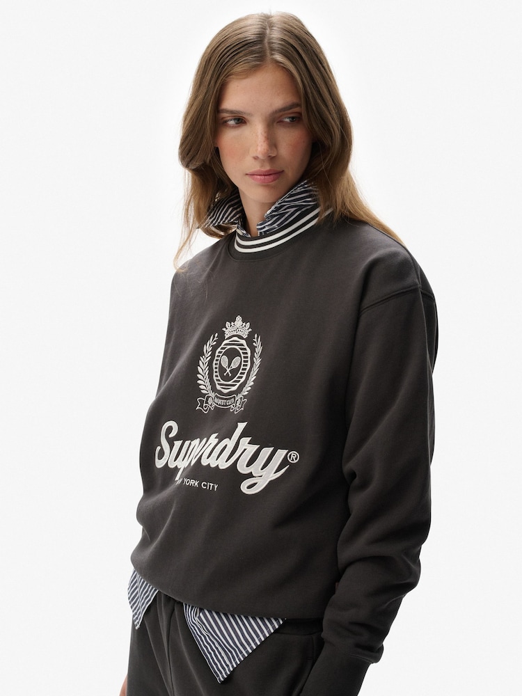 Superdry Black Country Club Loose Crew Sweatshirt - Image 2 of 5