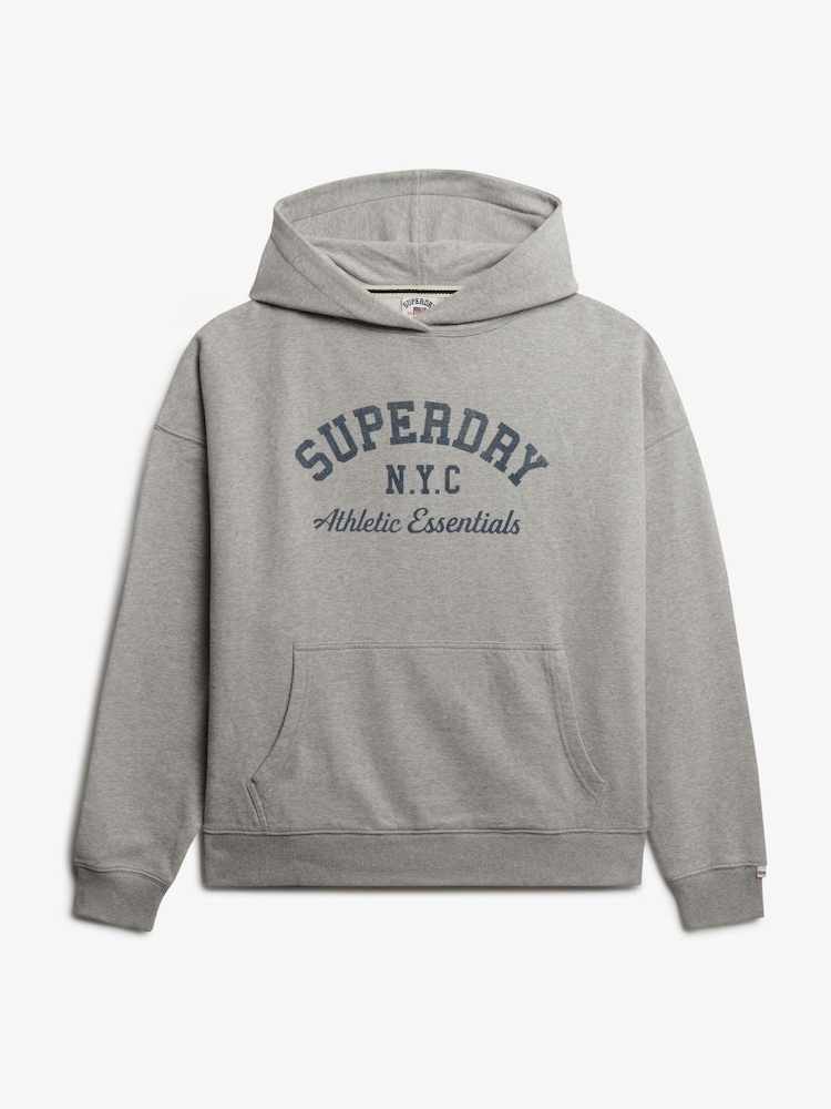 Superdry Grey Athletic Essentials Relaxed Hoodie - Image 1 of 1 Superdry Grey Athletic Essentials Relaxed Hoodie - Image 1 of 1