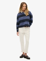 Superdry Blue Athletic Essentials Stripe Rugby Top - Image 3 of 6