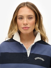 Superdry Blue Athletic Essentials Stripe Rugby Top - Image 4 of 6