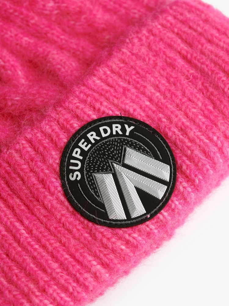 Superdry Pink 100% Cotton Cable Luxe Knit Beanie Hat - Image 2 of 2 Superdry Pink 100% Cotton Cable Luxe Knit Beanie Hat - Image 2 of 2
