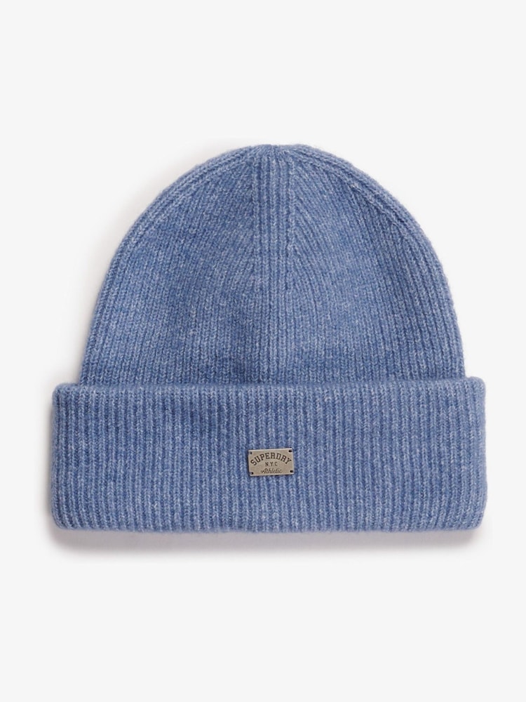 Superdry Blue Rib Knitted Beanie Hat - Image 1 of 2