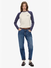 Superdry Mariner Navy/Desert Bone OW Essential Logo Long Sleeve Baseball Top - Image 3 of 5