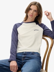 Superdry Mariner Navy/Desert Bone OW Essential Logo Long Sleeve Baseball Top - Image 4 of 5