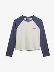 Superdry Mariner Navy/Desert Bone OW Essential Logo Long Sleeve Baseball Top - Image 5 of 5