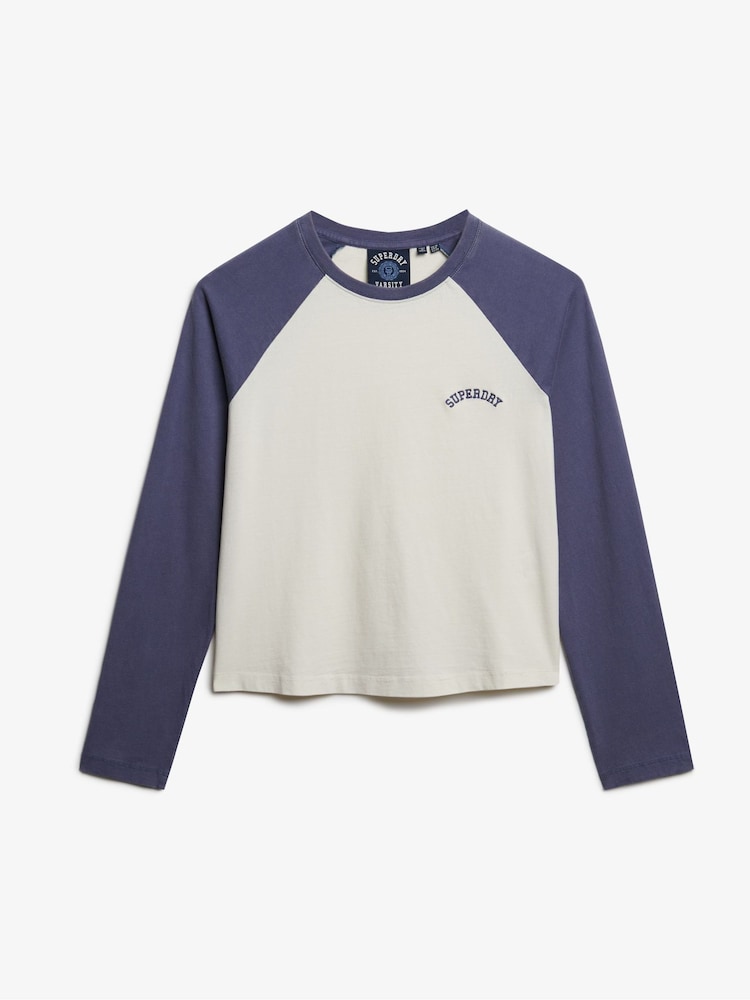 Superdry Mariner Navy/Desert Bone OW Essential Logo Long Sleeve Baseball Top - Image 5 of 5