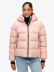 Superdry Pink Hooded Sports Puffer Jacket - Image 1 of 7