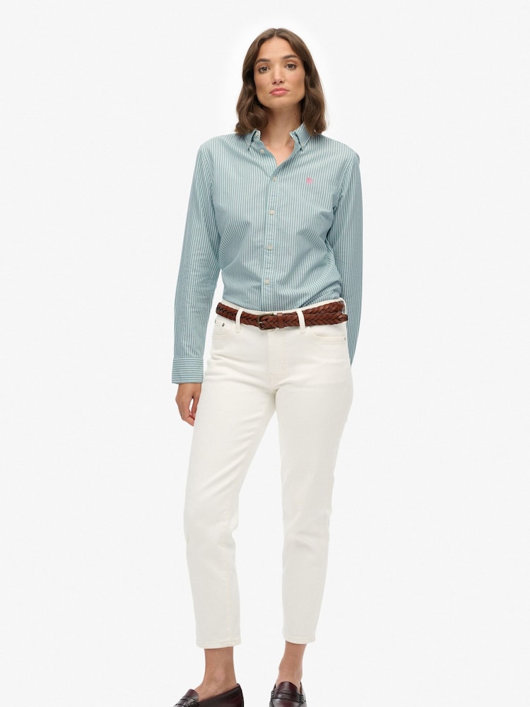 Superdry Green Slim Oxford Long Sleeve Shirt - Image 2 of 5 Superdry Green Slim Oxford Long Sleeve Shirt - Image 2 of 5