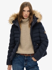 Superdry Blue Fuji Faux Fur Hood Padded Jacket - Image 1 of 6