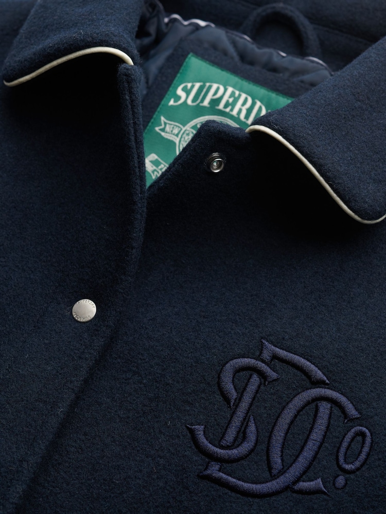 Superdry Blue Country Club Wool Bomber Jacket - Image 2 of 2 Superdry Blue Country Club Wool Bomber Jacket - Image 2 of 2