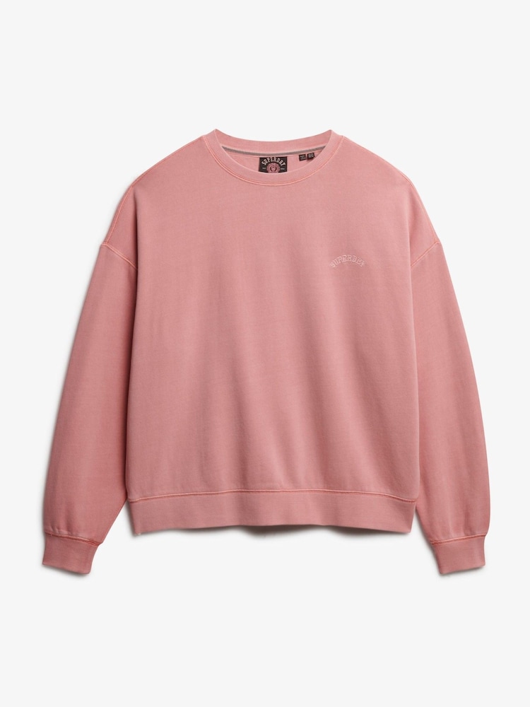 Superdry Pink Essential Logo Garment Dyed Crew Sweatshirt - Image 1 of 1