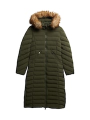 Superdry Green Fuji Faux Fur Hooded Longline Coat - Image 10 of 11