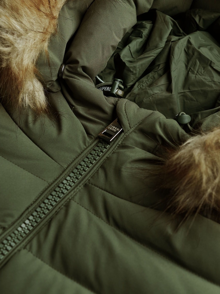 Superdry Green Fuji Faux Fur Hooded Longline Coat - Image 7 of 7 Superdry Green Fuji Faux Fur Hooded Longline Coat - Image 7 of 7