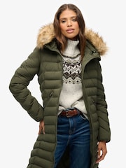 Superdry Green Fuji Faux Fur Hooded Longline Coat - Image 8 of 11