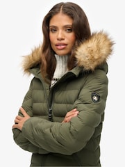 Superdry Green Fuji Faux Fur Hooded Longline Coat - Image 9 of 11