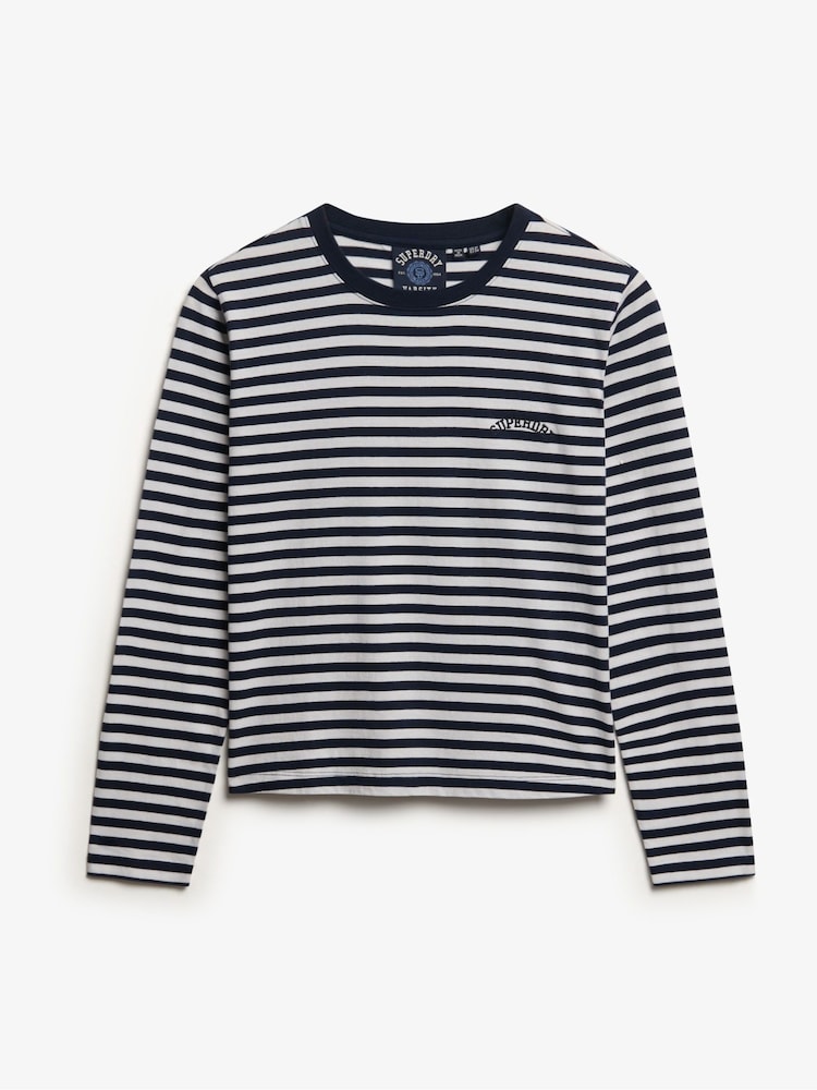 Superdry Blue Essential Logo Stripe Long Sleeve Top - Image 5 of 5