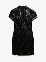 Superdry Black Mandarin Sequin Midi Dress - Image 1 of 2