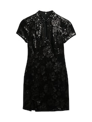 Superdry Black Mandarin Sequin Midi Dress - Image 6 of 7
