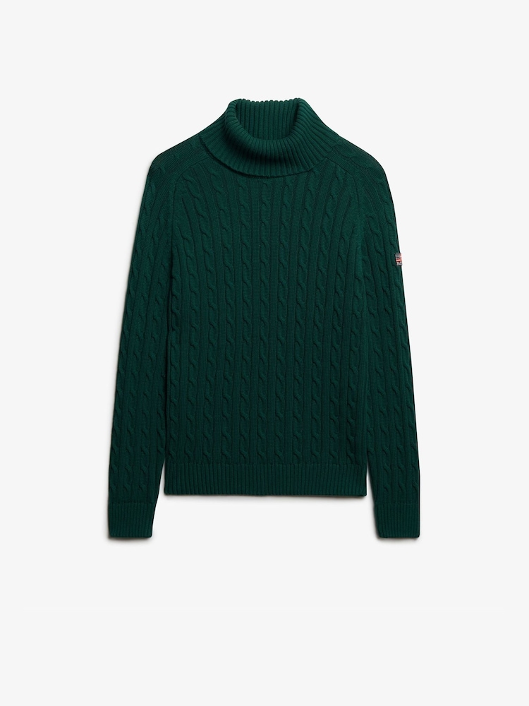 Superdry Green Slouchy Cable Roll Neck Jumper - Image 6 of 6 Superdry Green Slouchy Cable Roll Neck Jumper - Image 6 of 6