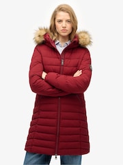 Superdry Red Fuji Faux Hooded Mid Length Jacket - Image 2 of 7