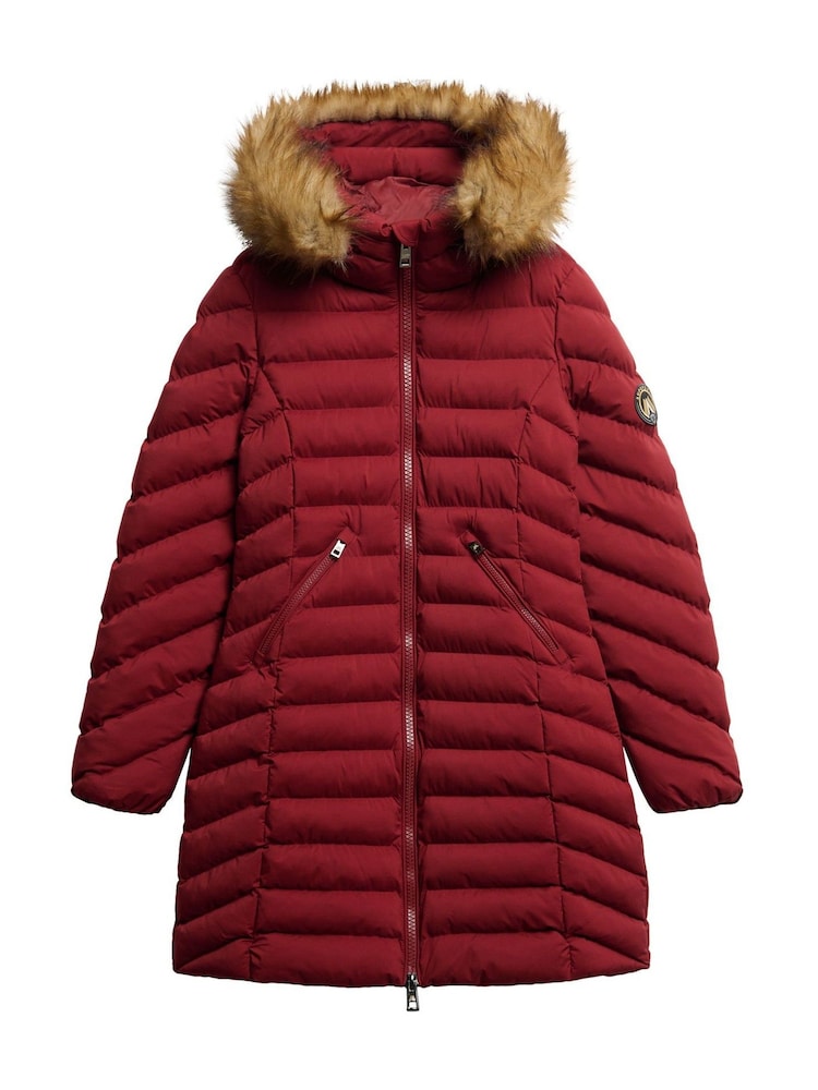 Κόκκινο - Superdry Fuji Faux Hood Mid Length Παλτό - Εικόνα 8 του 8