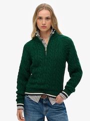 Superdry Green Brushed Cable Roll Neck Jumper - Image 1 of 5