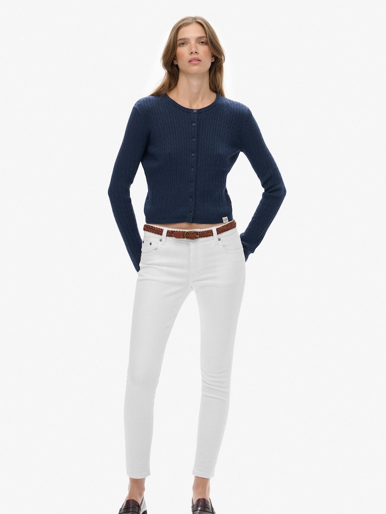 Superdry Blue Micro Cable Cardigan - Image 2 of 5 Superdry Blue Micro Cable Cardigan - Image 2 of 5