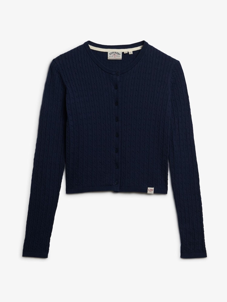 Superdry Blue Micro Cable Cardigan - Image 5 of 5 Superdry Blue Micro Cable Cardigan - Image 5 of 5
