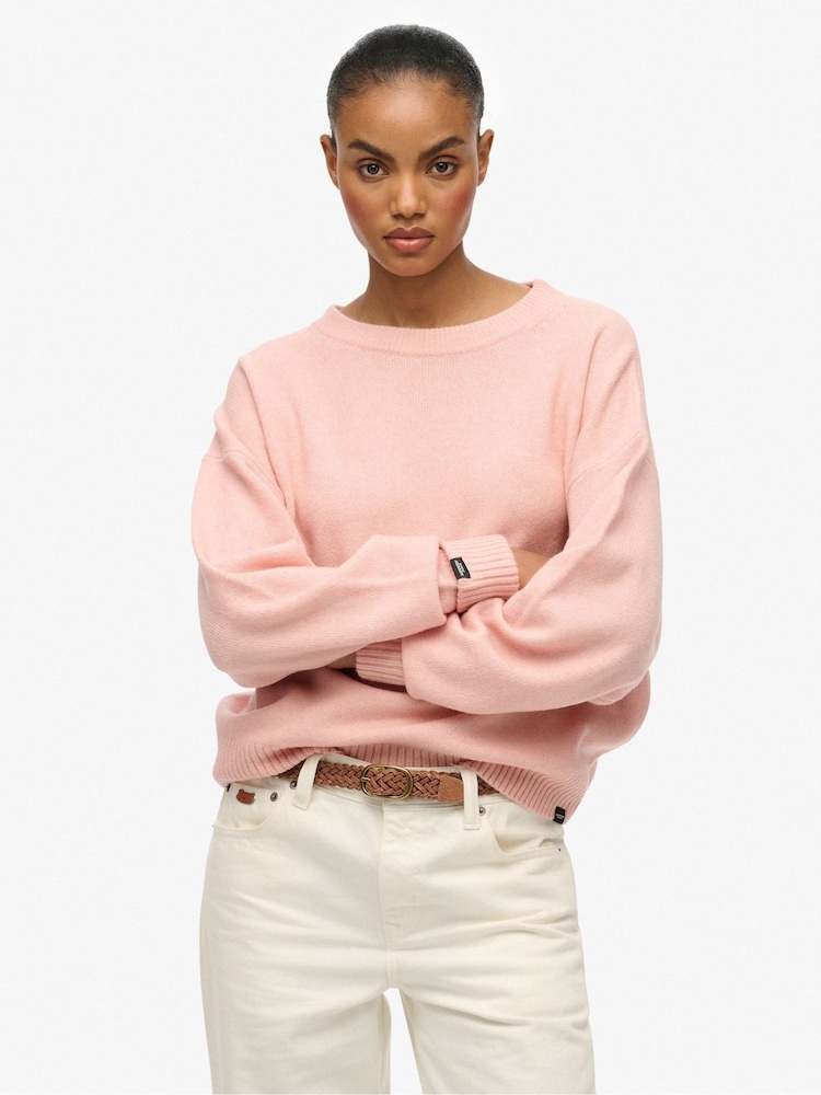 Superdry Pink Slouchy Crew Neck Jumper - Image 1 of 2 Superdry Pink Slouchy Crew Neck Jumper - Image 1 of 2