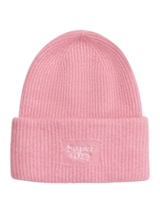 Superdry Pink Soft Rib Knit Beanie Hat - Image 1 of 2