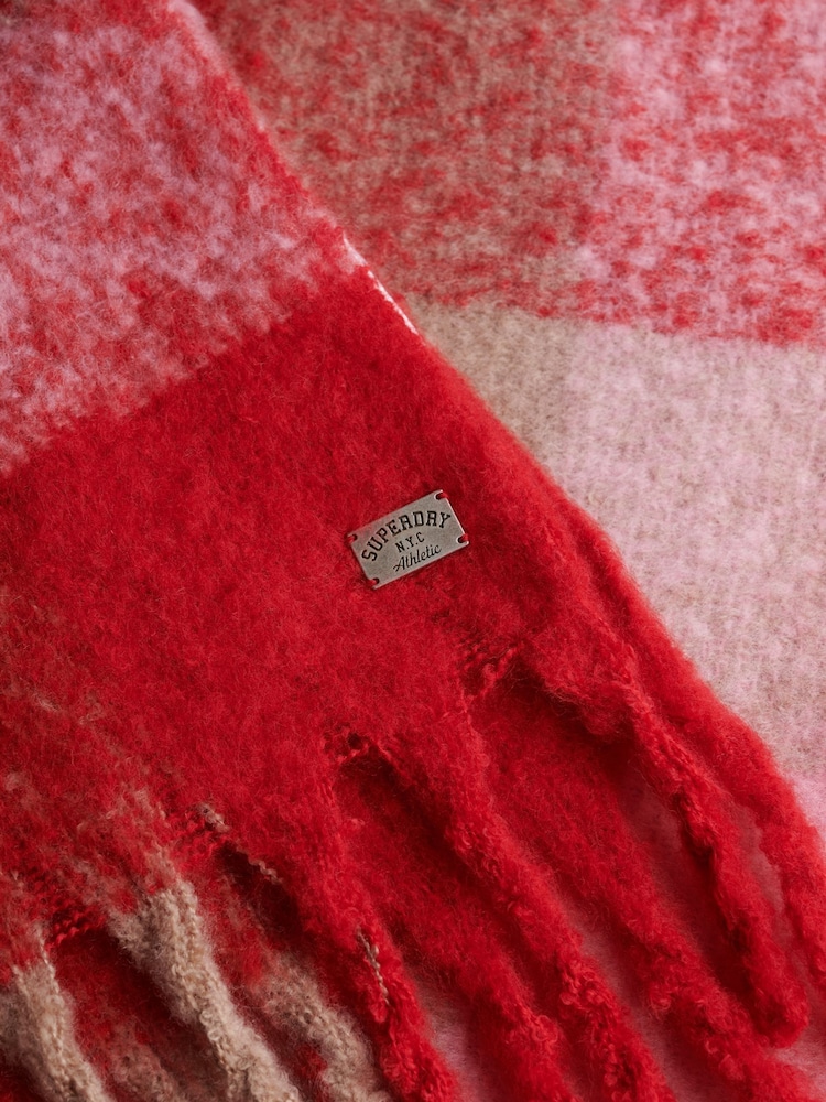 Superdry Pink Check Patterned Scarf - Image 2 of 2 Superdry Pink Check Patterned Scarf - Image 2 of 2