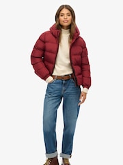 Superdry Red Hooded Sports Puffer Jacket - Image 1 of 6