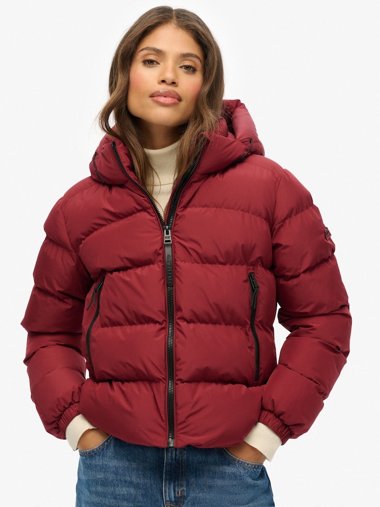 Superdry Red Hooded Sports Puffer Jacket - Image 2 of 6 Superdry Red Hooded Sports Puffer Jacket - Image 2 of 6