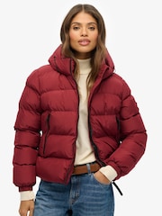 Superdry Red Hooded Sports Puffer Jacket - Image 3 of 6