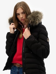 Superdry Black Fuji Faux Fur Hood Padded Jacket - Image 4 of 7