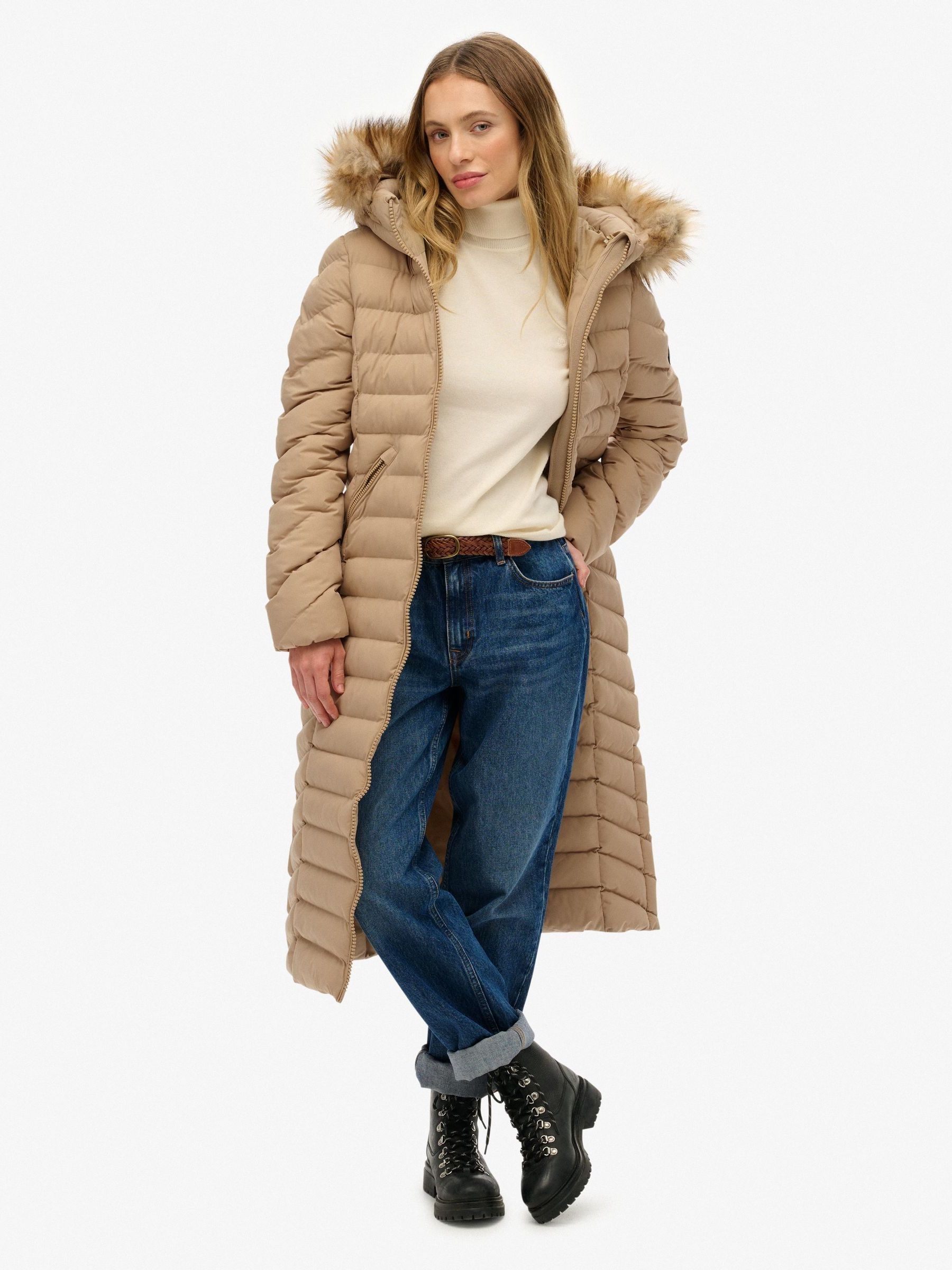 Buy Superdry Brown Fuji Faux Fur Hooded Longline Coat from Next USA