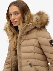 Superdry Brown Fuji Faux Fur Hooded Longline Coat - Image 12 of 16
