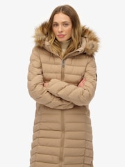 Superdry Brown Fuji Faux Fur Hooded Longline Coat - Image 13 of 16