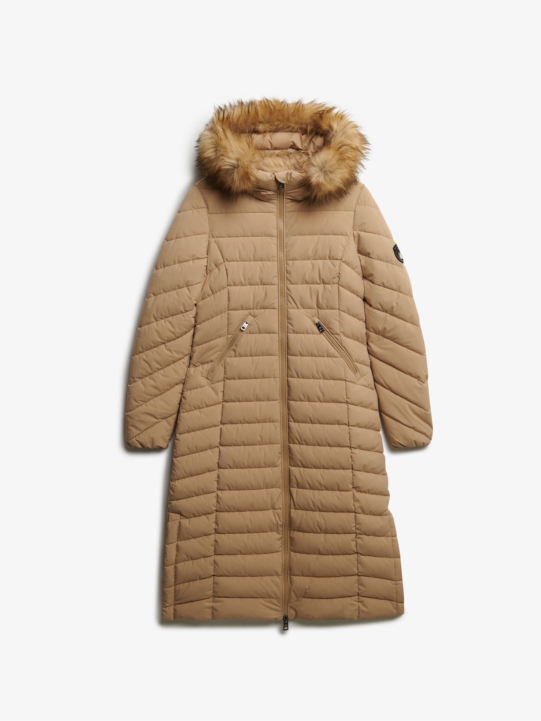 Buy Superdry Brown Fuji Faux Fur Hooded Longline Coat from Next USA
