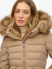 Superdry Brown Fuji Faux Fur Hooded Longline Coat - Image 5 of 7