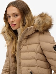 Superdry Brown Fuji Faux Fur Hooded Longline Coat - Image 6 of 7
